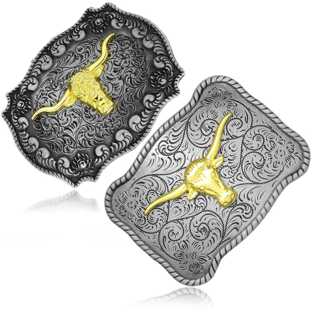 4060 2 Pieces Turquoise Long Horn Bull Belt Buckles Western Cowboy Belt